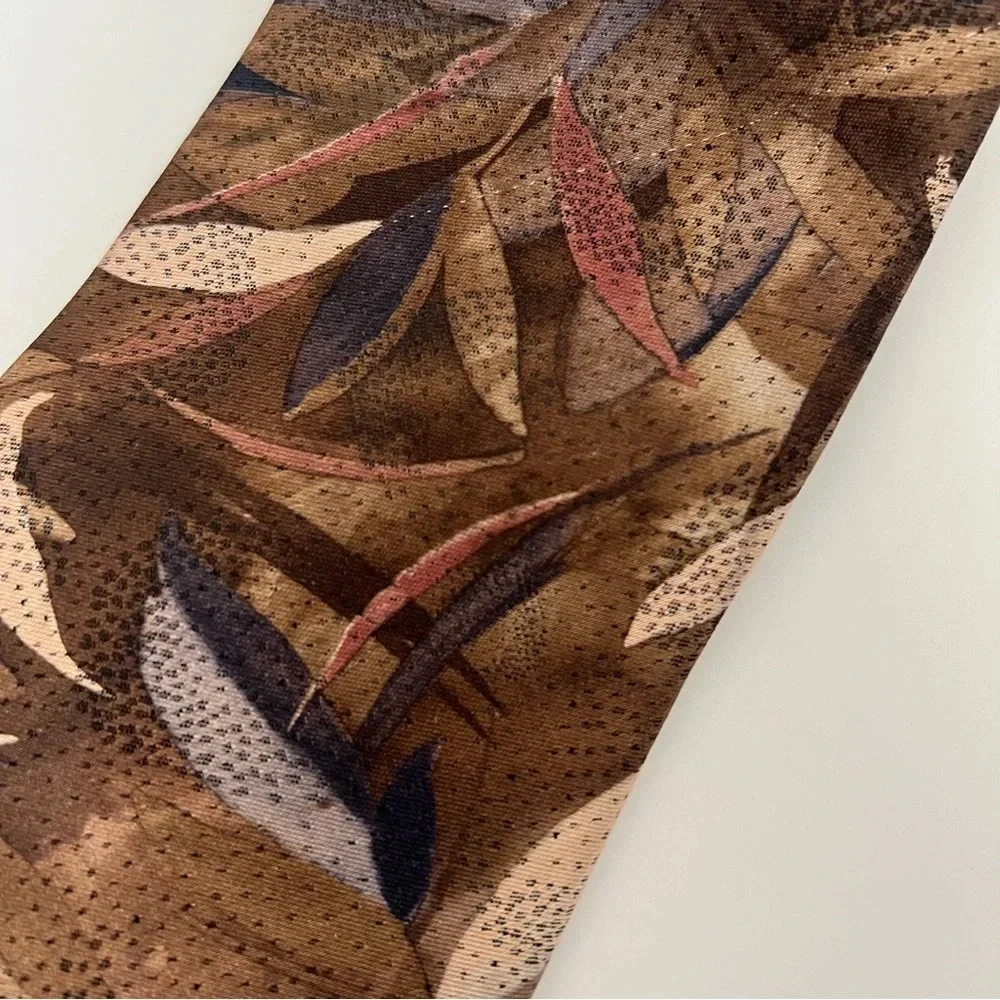 Christian Dior Monsieur Brown Abstract Leaf Nature Print Office Necktie Mens Tie